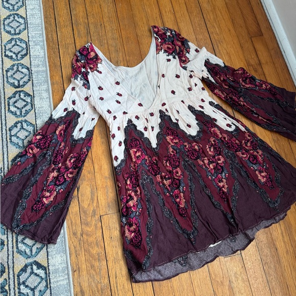 Free People Cream and Purple Floral Mini Dress - Picture 2 of 6